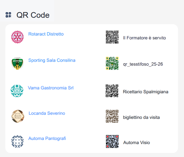 Screenshot pagina sistema QR Code